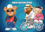 draw mascot cartoon character polo teddy bear, logo, t shirt design streetwear